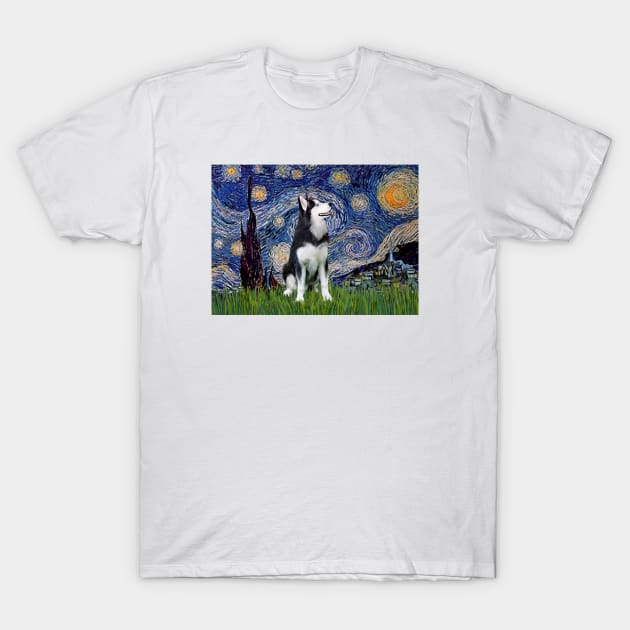 Siberian Husky in Adaptation of Starry Night by Van Gogh T-Shirt by Dogs Galore and More